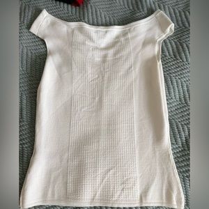 Reiss textured off shoulder cap sleeve straight neck top